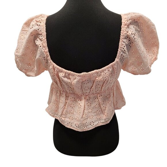 Heatherly Pastel Peach Eyelit Blouson Penelope Crop Top Size M - Picture 3 of 15
